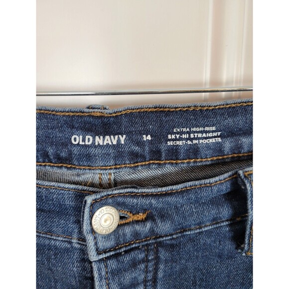 Old Navy Womens Sky-Hi Straight Jeans Size 14 Extra High-Rise Button Fly - Picture 2 of 6